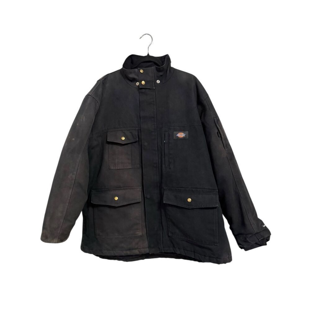 Vtg Dickies Duck Canvas Work Chore Coat Men’s XL Black Quilted‎ Faded Distress